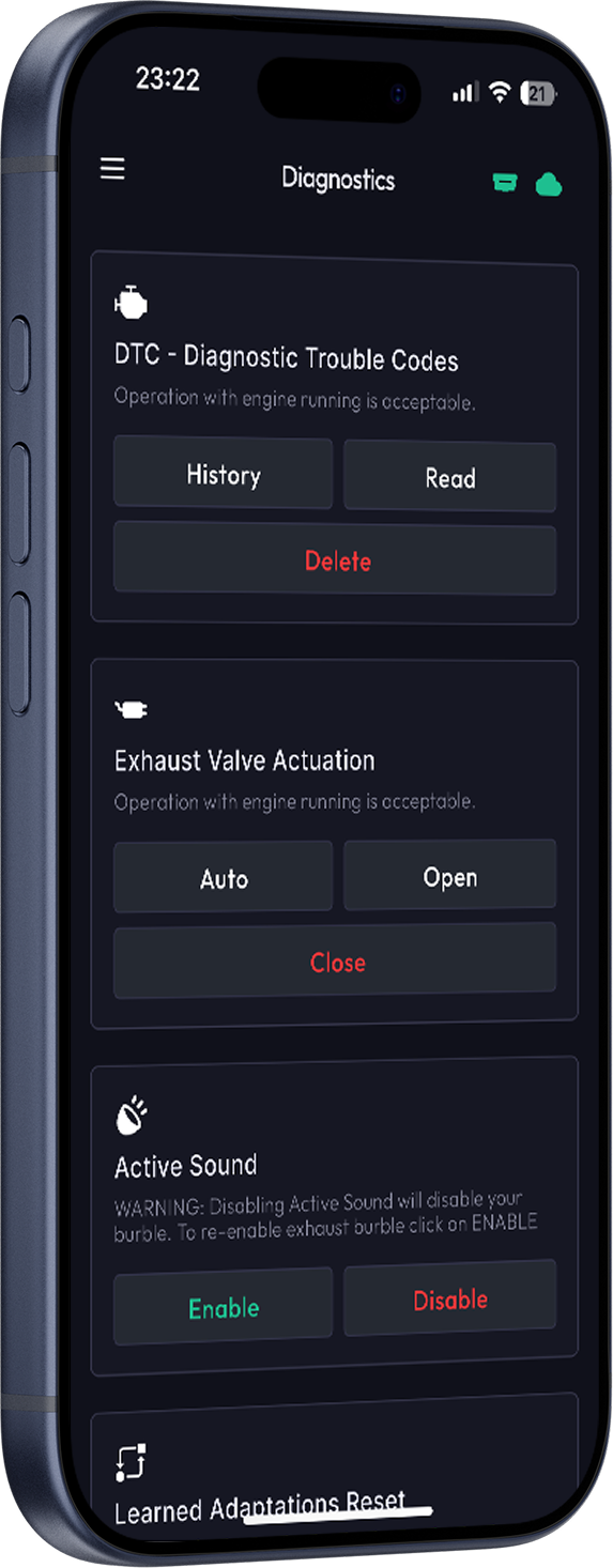bootmod3 App Diagnostics Screen